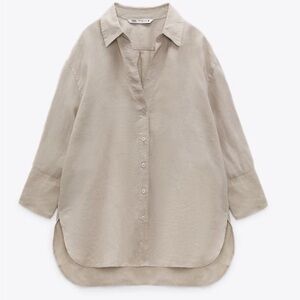 Zara Linen Oversized Button Down NWT